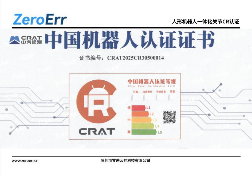 人形机器人一体化关节CR认证报告